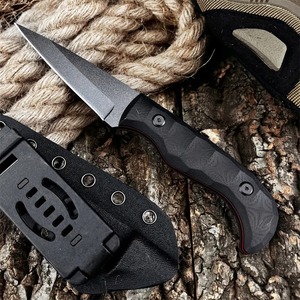 Cuchillo Bowie Táctico de Acero Inoxidable Damasco con Funda, Punta de Lanza, para Supervivencia al Aire Libre y Camping, Incluye Silbato y Varillas de Magnesio - Product Image 1