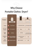 Séchoir à Linge Portable Multifonction, Opération Silencieuse, Petite Machine à Sécher 530W, Nettoyage en Profondeur, Sèche-linge de Voyage