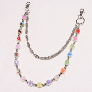 โซ่คาดเอวสองชั้นประดับลูกปัดหลากสี โลหะผสมสังกะสี รูปทรงเรขาคณิต สำหรับผู้ชาย สไตล์ฮิปฮอป ใช้กับกางเกงยีนส์ - Product Image 3