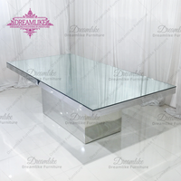 Table de mariage moderne en acier inoxydable argenté avec miroir en verre pour hôtels et salles de banquets Location de meubles de salle à manger rectangulaires