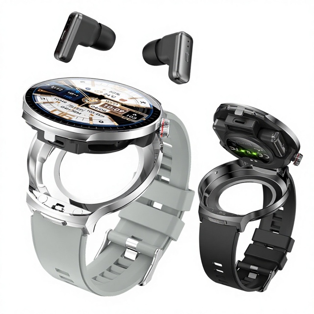 Cross-Border TWS Earphones Watch T100 Smart Watch 2-in-1 Silicone Band High-Refresh-Rate Sports Health Watch Waterproof