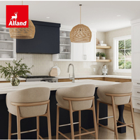 Armoires de cuisine sur mesure en MDF avec porte en verre, style transitoire Alland, finition laquée mate, panneau de porte Shaker