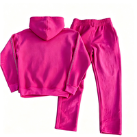 Ensemble de survêtement personnalisé ODM en coton avec sweat à capuche zippé et pantalon de jogging fuchsia orné de strass, style streetwear
