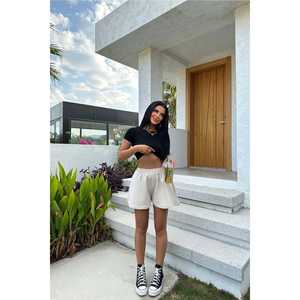 Shorts cyclistes sportifs basiques taille haute en coton et polyester, taille XS, avec fermeture élastique à la taille et motif décoratif - Product Image 5