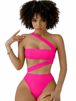 Maillot de bain une pièce bandeau découpé vert fluo pour femme, personnalisable avec logo, idéal pour le carnaval de Trinidad, vente en gros sous marque privée