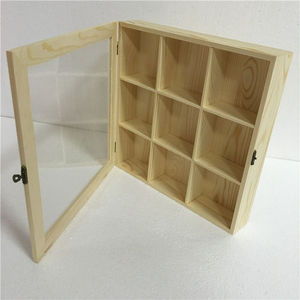 <b>Pine</b> 9-Compartment Wooden <b>Box</b> With Transparent Lid Standing Storage Jewelry Organizer Natural Wood Color Rectangle Shape - Product Image 1