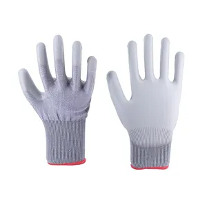 18G Cut Resistance Anti-Cut Gloves Level C-F White PU Polyester Warehouse Safety Gloves Anti-Cut