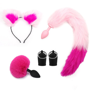 Niedliche Ohren Stirnbänder mit <span class=keywords><strong>Fox</strong></span> / Rabbit <span class=keywords><strong>Tail</strong></span> Erotic Cosplay Zubehör Adult Sexspielzeug für Paare - Product Image 1