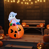 Modèle publicitaire gonflable 1,5 m : Seau fantôme citrouille avec lumière LED pour décoration extérieure de cour d'Halloween et bonbons