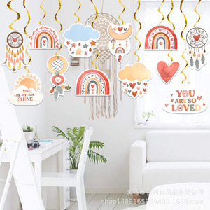 Décorations de fête arc-en-ciel bohèmes, ornements suspendus en forme de nid d'abeille, accessoires photo pour l'aménagement d'un lieu d'anniversaire, en plastique et papier durables - Product Image 3