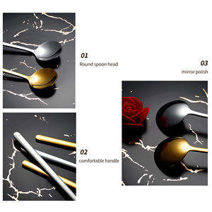 <span class=keywords><strong>QZQ</strong></span> Cuillère à café à long manche Petites cuillères à dessert en métal coréen Cadeau Couverts en acier inoxydable argenté Ensemble de cuillères à thé en or - Product Image 3