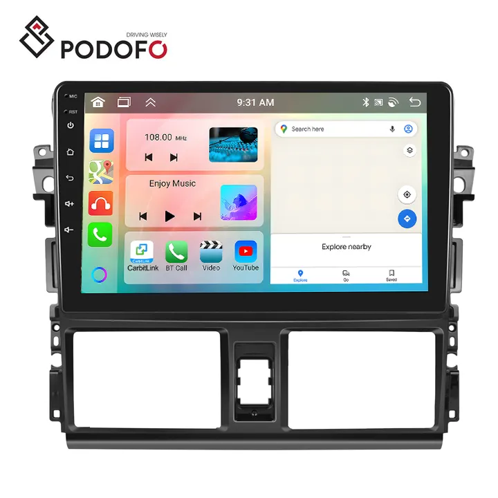 Podofo 10.1 Inch 4+64G Android Car Stereo Carplay Android Auto For Toyota VIOS/YARiS L 2014-2015 IPS DSP GPS RDS Wholesale