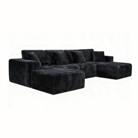 Hochwertiges schwarzes Cordstoff-Kompressionssofa für das Wohnzimmer, segmentiertes, komprimiertes Vakuum-Schaumstoff-Sofa-Kombinationsset