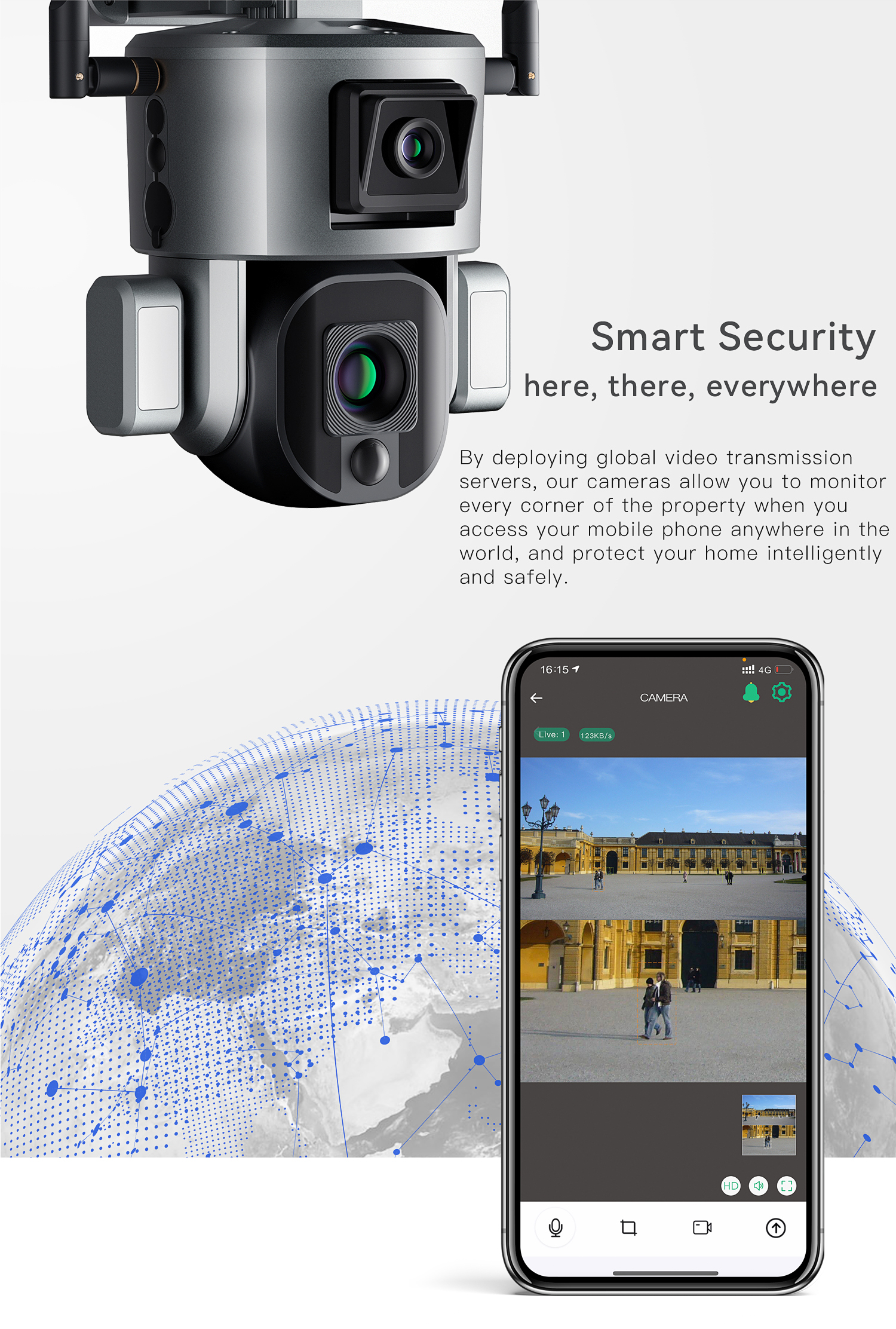 4K Dual Lens Solar WIFI Camera TF Card( Max 128GB) & Cloud IP66 Outdoor Waterproof Two-Way Audio Solar Panel 6W