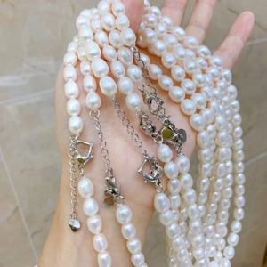 Collier de perles de luxe inspiré de la niche légère, en gros, en eau douce naturelle, 4-5 mm, multi-couches, trois rangs, incrusté de diamants - Product Image 4