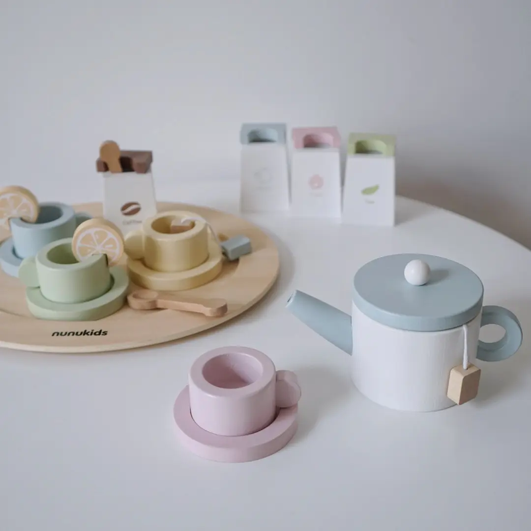 Wooden afternoon tea set Kids kitchen toys girls afternoon tea set Pretend Play toy kitchen play set