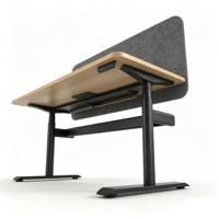 Bureau debout électrique moderne avec écran de confidentialité, bureau de travail en bois réglable en hauteur avec cloison acoustique pour bureau à domicile