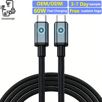 Cable USB-C con Power Delivery de 60W PD 3.1, Carga Rápida, con Indicador LED, 1m, Trenzado de Nailon, para iOS y Cámaras, OEM