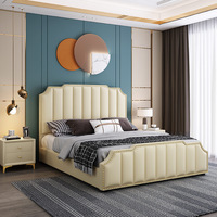 Lit américain de luxe en cuir Lit double souple et accessible Chambre à coucher Design moderne Cadre en bois Hôtels-King Queen Size