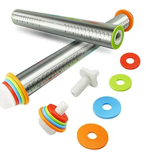 Hot Sale Adjustable Stainless Steel Cake Rolling Pin Dough Roller With 4 Removable Thickness Rings