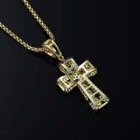 Pendentif Croix Creuse Givrée Plaqué Or 14K en Laiton Micro-Pavé de Zircons, Collier Unisexe Hip Hop, Bijou Charme, Vente en Gros