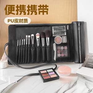 Bolsa de maquillaje redonda negra con 10 bolsillos para brochas y bolsillo de malla para uso diario - Product Image 4