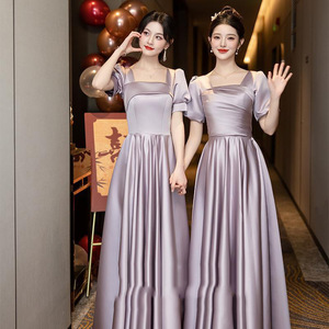 Bridesmaid Dresses Purple Satin A-Line Sweetheart Neckline Natural Waist Long Gown For Wedding Party Adult Wear - Product Image 4