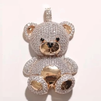 Pendentif ours en peluche glacé deux tons finition or et argent entièrement incrusté de moissanite bijoux mignons de style Hip Hop pour hommes