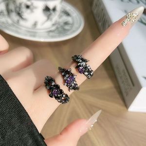 Trendy Black <b>Cross</b> Punk Hip Hop <b>Rings</b> Women Men Fashion Adjustable Opening <b>Ring</b> Halloween Gothic Purple Zircon Finger <b>Ring</b> - Product Image 2