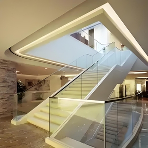 نظام درابزين حديث بدون إطار درابزين مصنوع يدويًا من الفولاذ المقاوم للصدأ درابزين زجاجي للشقة درج مصقول أسود مربع للشقق - Product Image 5