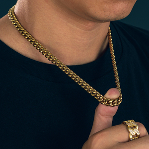 Chaîne cubaine <span class=keywords><strong>en</strong></span> acier inoxydable plaqué <span class=keywords><strong>or</strong></span> étanche sans ternissure pour hommes bijoux Hip Hop collier de chaîne à maillons cubains - Product Image 2