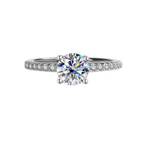 Bague de fiançailles SPJ de luxe en argent sterling 925 avec moissanite ronde de 1 carat, couleur D, qualité VVS1, bague de promesse de mariage pour femme