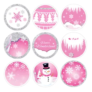 Xindeli Kk202 180 Pcs Roze Kerst Sneeuwpop Feest Ronde Stickers Custom Papieren Zak Stickers Envelop Label Stickers
