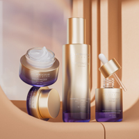 Ensemble de conditionnement cosmétique et de soins de la peau de luxe, écologique, personnalisable, avec électrodéposition, comprenant flacon en verre pour lotion et sérum, et pot à crème