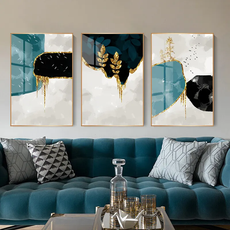 Original Art Decoration Painting Set Luxury Gold Abstract Crystal Porcelain Painting Decorative Wall Art