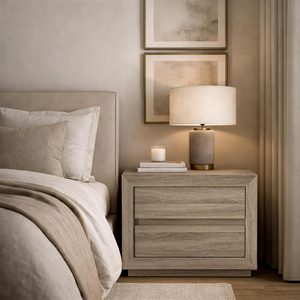 Mesita de noche en roble natural de 32x18.3x24 pulgadas con cajón para almacenamiento debajo de la cama - Product Image 2