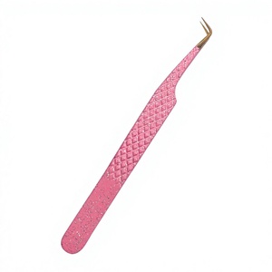 Pince à épiler pour Extension de cils, paillettes roses, ponceuses, angle de 75 degrés, embout Ultra fin, isolation, mignon - Product Image 1
