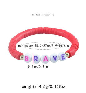 Bracelet d'<span class=keywords><strong>amitié</strong></span> bohème en perles de lettres en argile polymère souple élastique, lettres colorées, bracelet en perles fait main personnalisé pour femmes - Product Image 5