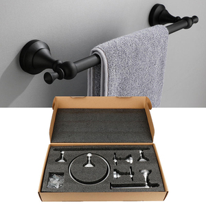 Ensemble d'accessoires de salle de bain robustes à fixer au mur, 5 pièces : porte-serviette, barre porte-serviettes, porte-papier toilette, crochets pour serviettes - Product Image 5
