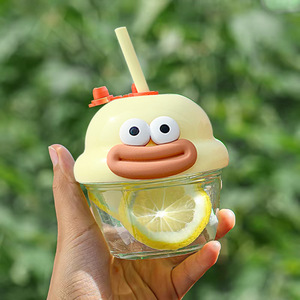 Schattige Mini Ins Stro Glazen Beker Voor Koffie Of Water High-Value Trendy Cartoon Design Voor Koppels - Product Image 3