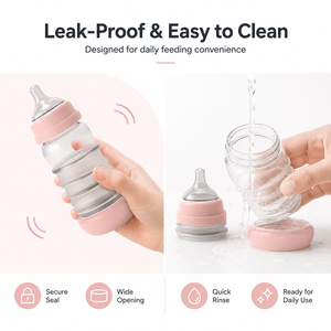 <span class=keywords><strong>Biberon</strong></span> en silicone anti-colique à débit moyen pour nouveau-né, sans BPA, avec poignée en forme de pomme pour bébé garçon - Product Image 5