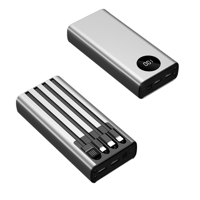 Mobile Phone Battery Charger Built-in Cables Large Capacity Portable Charger Power Bank 20000mAh with LCD Display