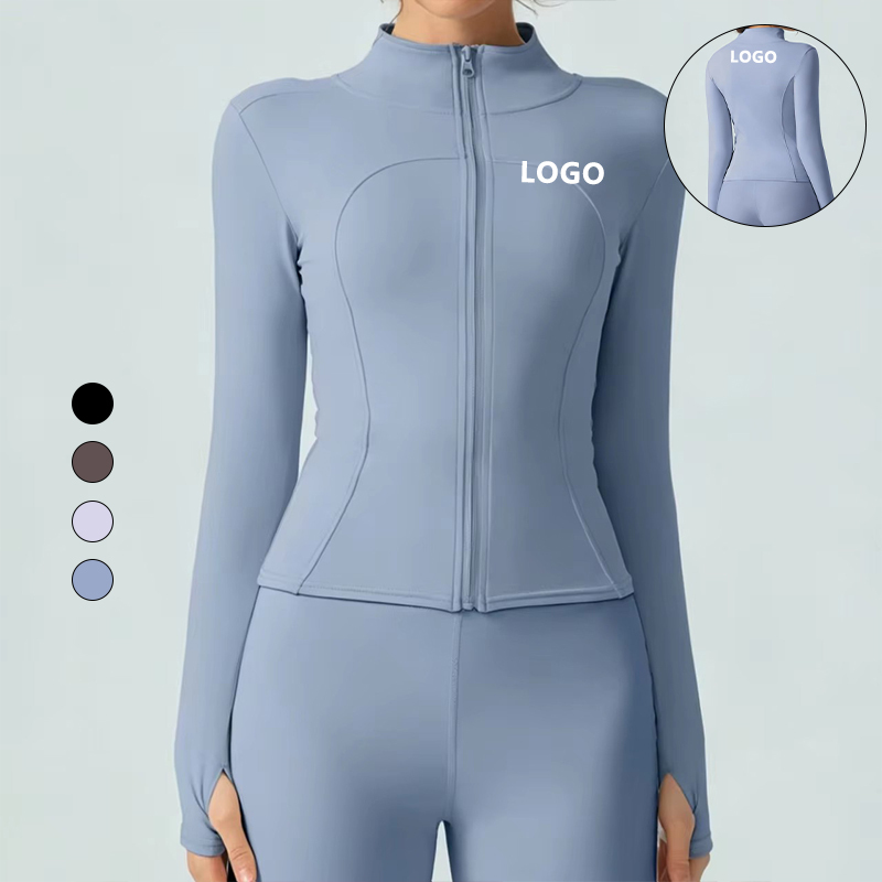New Women's for Sports Jacket Spring Summer Waist Pilates Long-sleeved Yoga Suit Vertical Collar Zipper Slim-fit Top