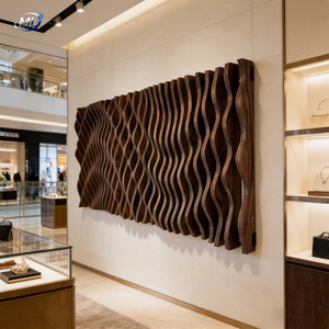 Décoration intérieure, panneaux muraux en bois massif 3D ondulés, écologiques, couleur personnalisée, pour la maison, le bureau, le hall, le centre commercial, l'hôtel - Product Image 2