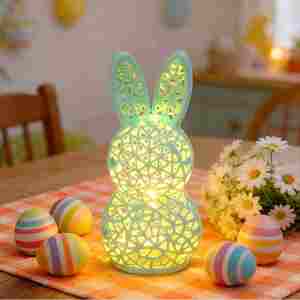 Lámpara LED de Conejo Hueco de Pascua, Lámpara Nocturna de Conejo Iluminada Impresa en 3D, Decoración Festiva para el Hogar - Product Image 6