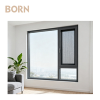 Fenêtre à battant en aluminium et verre trempé, protection UV, nettoyage facile, cadre fin, directement de l'usine, idéale pour salle de thé
