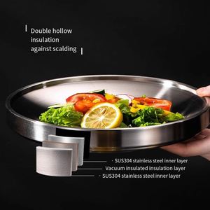 Customized Luxury 304 Stainless Steel Round Restaurant Double Wall <b>Dinner</b> Plate Set Wedding Round Serving <b>Tray</b> - Product Image 2