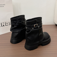 Bottines à plateforme pour femmes, style slouchy, semelle épaisse, boucle, sangle tressée, style western, 2 couleurs