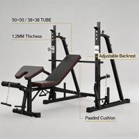 Banc de musculation portable multifonctionnel avec cadre en acier soudé renforcé, coussin rembourré, inclinaison réglable, banc plat