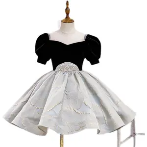 Toptan pamuk işlemeli siyah çiçek kız çocuk elbiseleri genç pageant elbise çocuk kız için